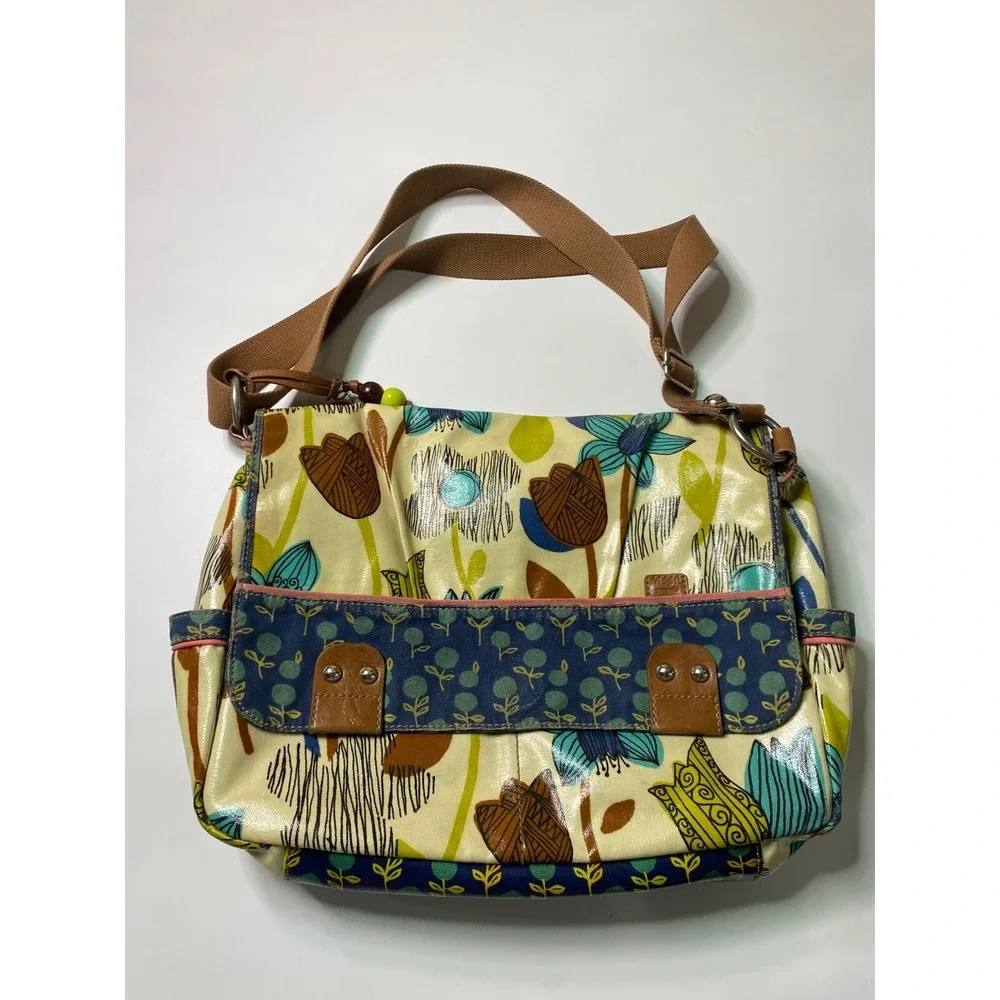 FOSSIL Key-per Coated Canvas Floral Multi-Color Travel Crossbody Bag Boho Hippie